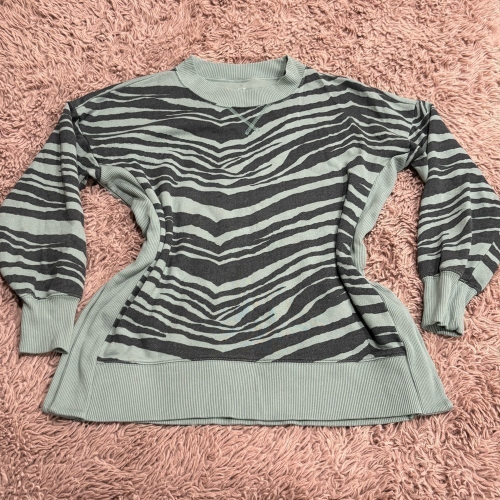 Aerie Women Blue Zebra Crewneck Pullover Sweater